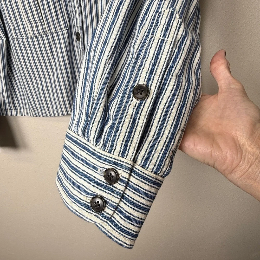J‎ Crew Cargo Button Up Railroad Stripe Shirt Jacket M Shacket Heritage Utility